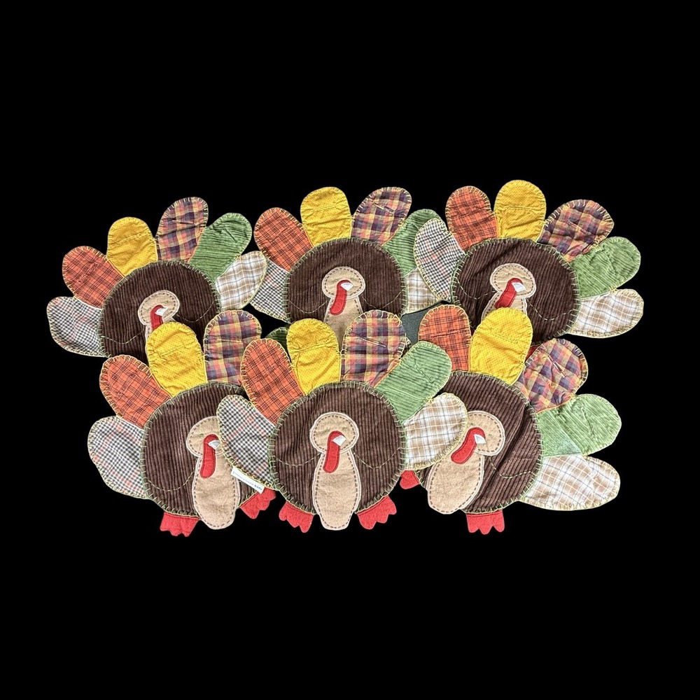 Pottery Barn Kids Turkey Placemats Fall Thanksgiving Table Decor Set Of 6 READ